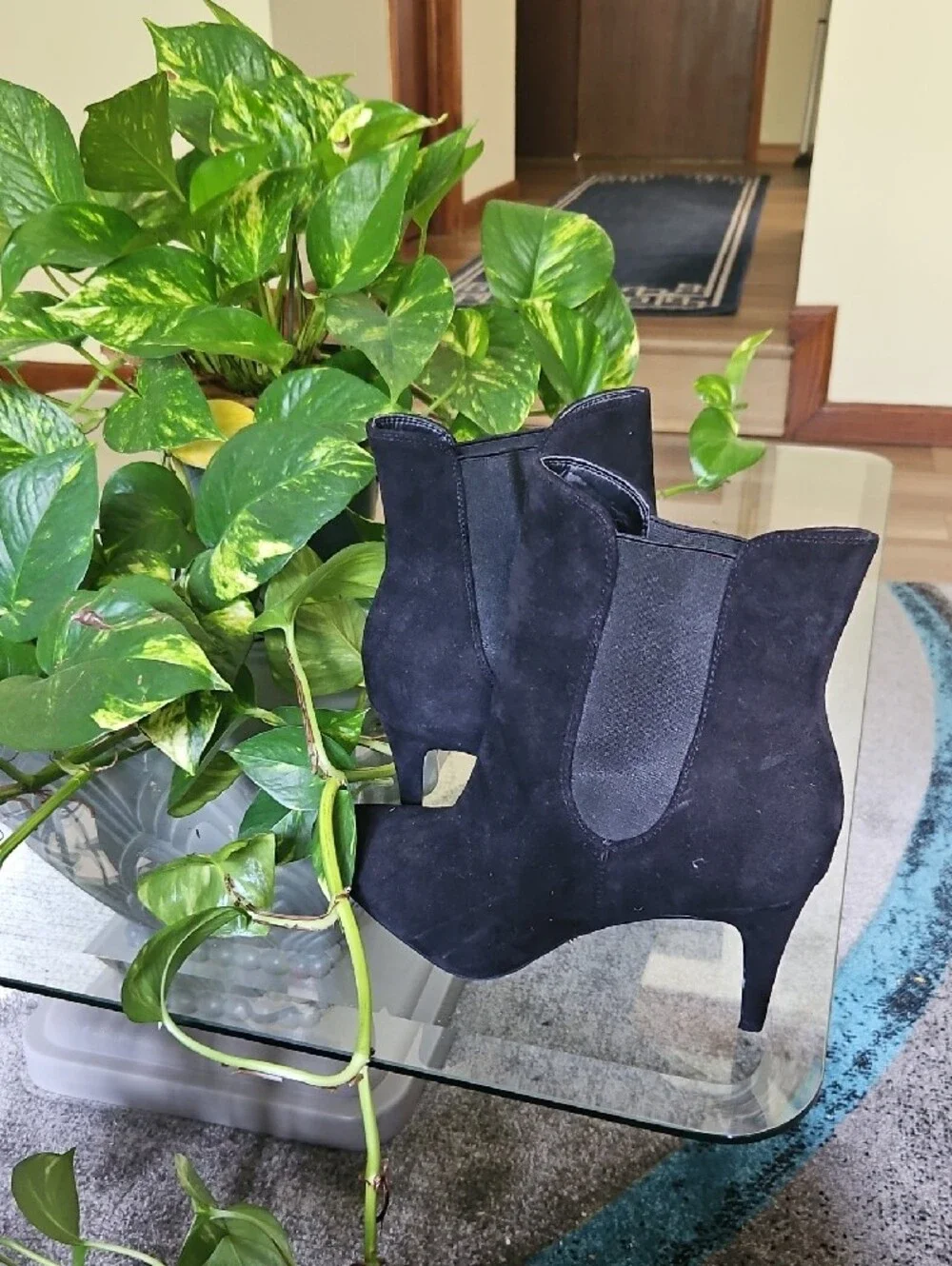 Ralph Lauren Black Suede Pointed-Toe Chelsea Ankle Boots